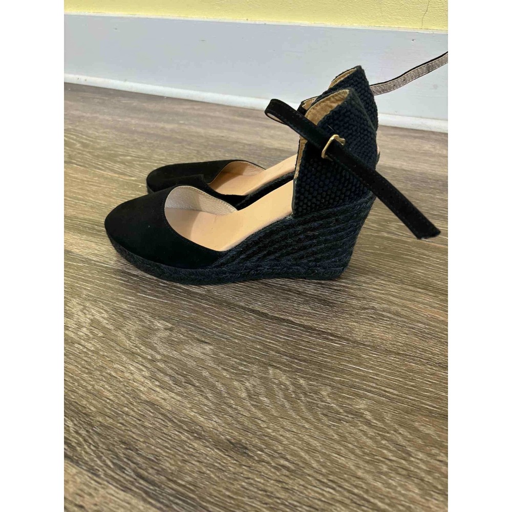 Gaimo Espadrille Wedge Ankle Strap Suede Black Heels Size 39